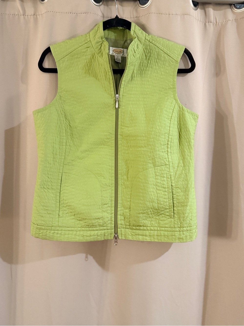 Talbots Lime Green Quilted Zip-Front Sleeveless Vest